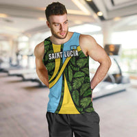 Saint Lucia Parrot Men Tank Top with Tropical Palm Leaf and Flag Color Wave Design - Wonder Print Shop