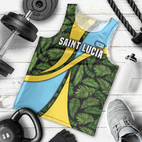 Saint Lucia Parrot Men Tank Top with Tropical Palm Leaf and Flag Color Wave Design - Wonder Print Shop