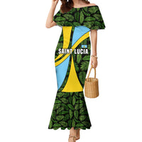 Saint Lucia Parrot Mermaid Dress with Tropical Palm Leaf and Flag Color Wave Design - Wonder Print Shop