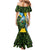 Saint Lucia Parrot Mermaid Dress with Tropical Palm Leaf and Flag Color Wave Design - Wonder Print Shop