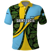 Saint Lucia Parrot Polo Shirt with Tropical Palm Leaf and Flag Color Wave Design - Wonder Print Shop