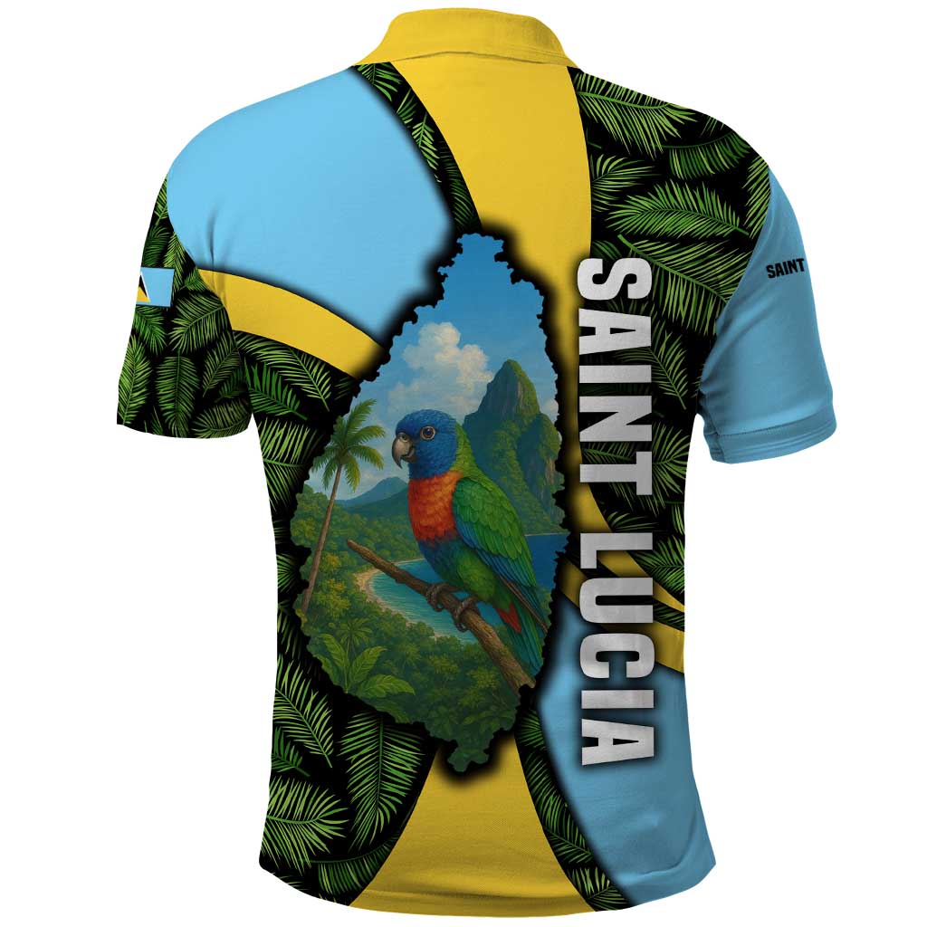 Saint Lucia Parrot Polo Shirt with Tropical Palm Leaf and Flag Color Wave Design - Wonder Print Shop