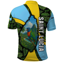 Saint Lucia Parrot Polo Shirt with Tropical Palm Leaf and Flag Color Wave Design - Wonder Print Shop