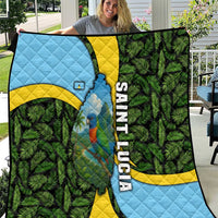 Saint Lucia Parrot Quilt with Tropical Palm Leaf and Flag Color Wave Design - Wonder Print Shop