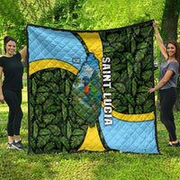 Saint Lucia Parrot Quilt with Tropical Palm Leaf and Flag Color Wave Design - Wonder Print Shop