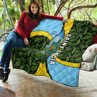 Saint Lucia Parrot Quilt with Tropical Palm Leaf and Flag Color Wave Design - Wonder Print Shop