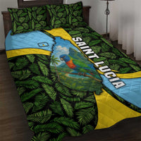 Saint Lucia Parrot Quilt Bed Set with Tropical Palm Leaf and Flag Color Wave Design - Wonder Print Shop