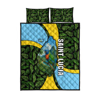 Saint Lucia Parrot Quilt Bed Set with Tropical Palm Leaf and Flag Color Wave Design - Wonder Print Shop