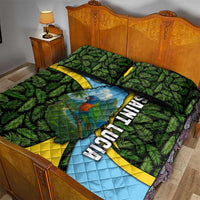 Saint Lucia Parrot Quilt Bed Set with Tropical Palm Leaf and Flag Color Wave Design - Wonder Print Shop