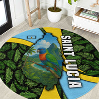 Saint Lucia Parrot Round Carpet with Tropical Palm Leaf and Flag Color Wave Design - Wonder Print Shop