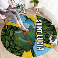 Saint Lucia Parrot Round Carpet with Tropical Palm Leaf and Flag Color Wave Design - Wonder Print Shop