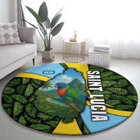 Saint Lucia Parrot Round Carpet with Tropical Palm Leaf and Flag Color Wave Design - Wonder Print Shop