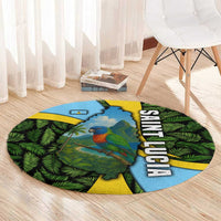 Saint Lucia Parrot Round Carpet with Tropical Palm Leaf and Flag Color Wave Design - Wonder Print Shop