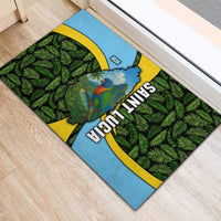 Saint Lucia Parrot Rubber Doormat with Tropical Palm Leaf and Flag Color Wave Design - Wonder Print Shop