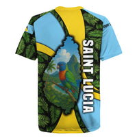 Saint Lucia Parrot Rugby Jersey with Tropical Palm Leaf and Flag Color Wave Design - Wonder Print Shop
