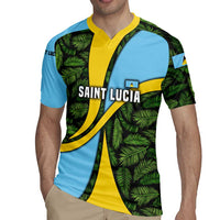 Saint Lucia Parrot Rugby Jersey with Tropical Palm Leaf and Flag Color Wave Design - Wonder Print Shop