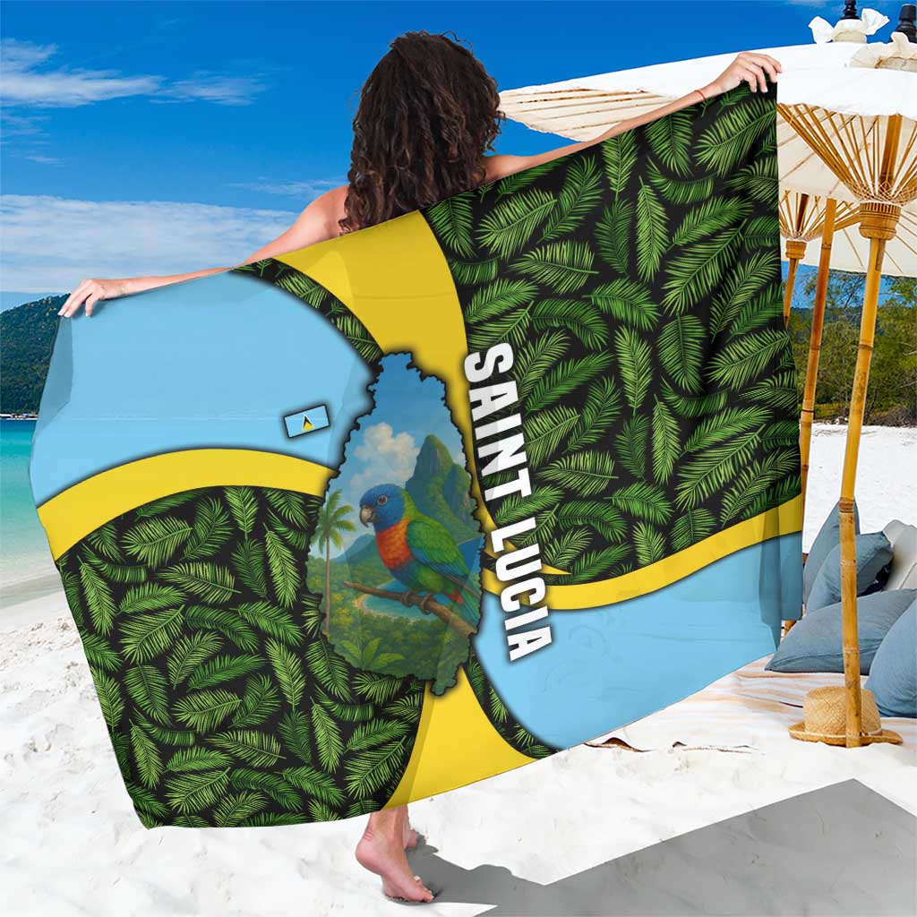 Saint Lucia Parrot Sarong with Tropical Palm Leaf and Flag Color Wave Design - Wonder Print Shop