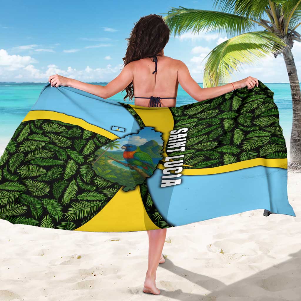 Saint Lucia Parrot Sarong with Tropical Palm Leaf and Flag Color Wave Design - Wonder Print Shop