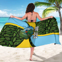 Saint Lucia Parrot Sarong with Tropical Palm Leaf and Flag Color Wave Design - Wonder Print Shop