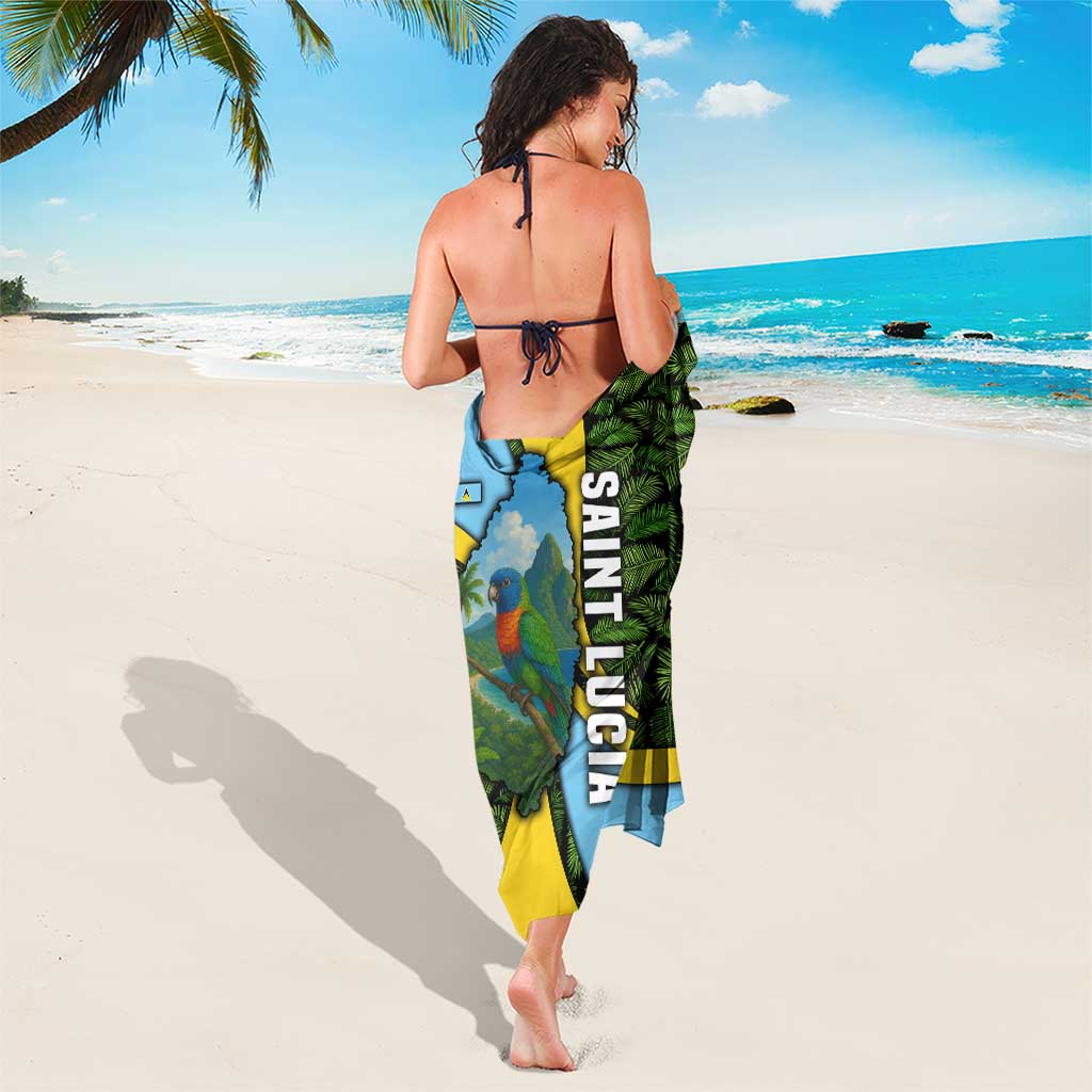 Saint Lucia Parrot Sarong with Tropical Palm Leaf and Flag Color Wave Design - Wonder Print Shop