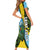 Saint Lucia Parrot Short Sleeve Bodycon Dress with Tropical Palm Leaf and Flag Color Wave Design - Wonder Print Shop