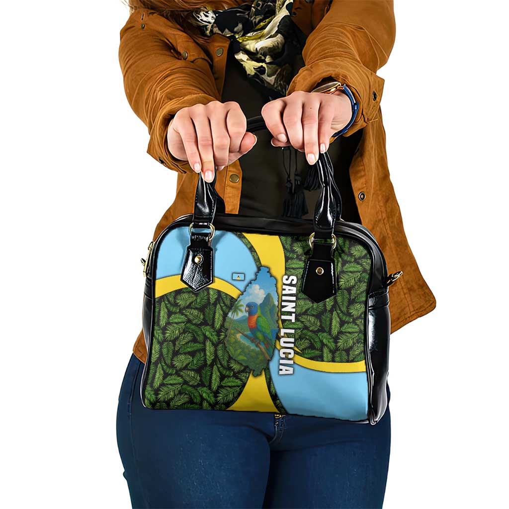 Saint Lucia Parrot Shoulder Handbag with Tropical Palm Leaf and Flag Color Wave Design - Wonder Print Shop