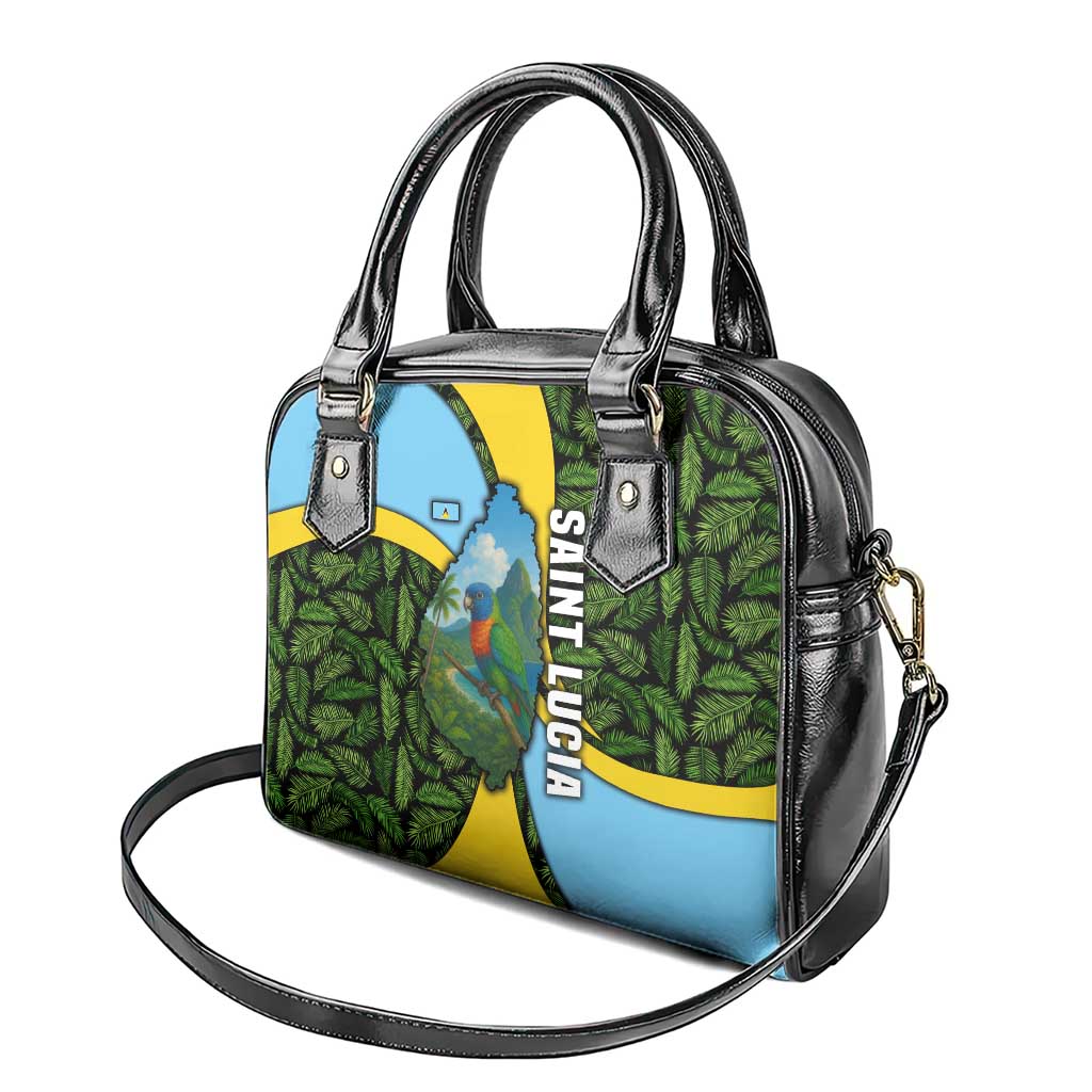 Saint Lucia Parrot Shoulder Handbag with Tropical Palm Leaf and Flag Color Wave Design - Wonder Print Shop