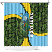 Saint Lucia Parrot Shower Curtain with Tropical Palm Leaf and Flag Color Wave Design - Wonder Print Shop