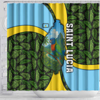Saint Lucia Parrot Shower Curtain with Tropical Palm Leaf and Flag Color Wave Design - Wonder Print Shop