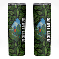 Saint Lucia Parrot Skinny Tumbler with Tropical Palm Leaf and Flag Color Wave Design - Wonder Print Shop