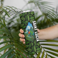 Saint Lucia Parrot Skinny Tumbler with Tropical Palm Leaf and Flag Color Wave Design - Wonder Print Shop
