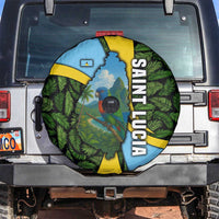 Saint Lucia Parrot Spare Tire Cover with Tropical Palm Leaf and Flag Color Wave Design - Wonder Print Shop