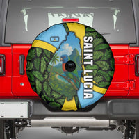 Saint Lucia Parrot Spare Tire Cover with Tropical Palm Leaf and Flag Color Wave Design - Wonder Print Shop