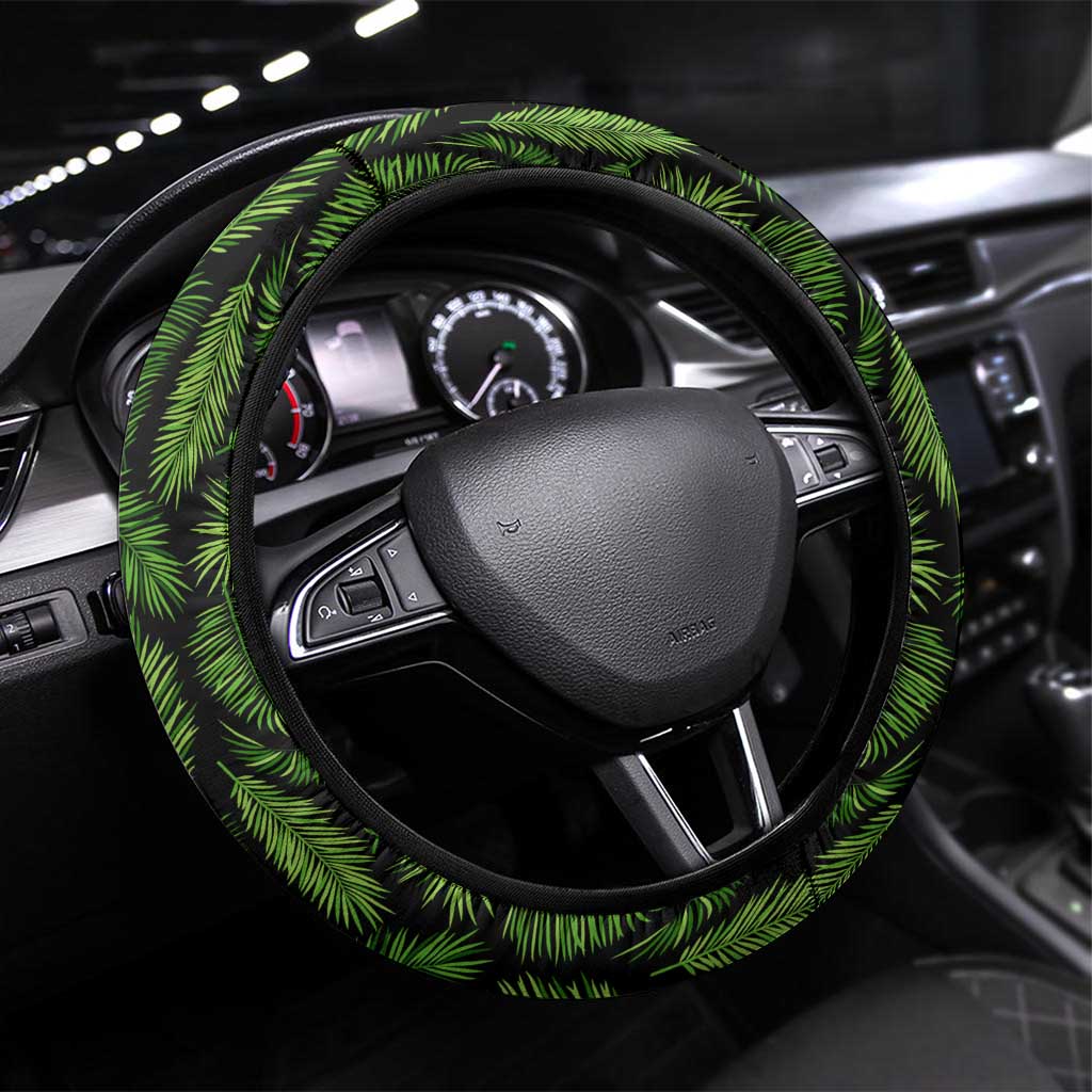 Saint Lucia Parrot Steering Wheel Cover with Tropical Palm Leaf and Flag Color Wave Design - Wonder Print Shop