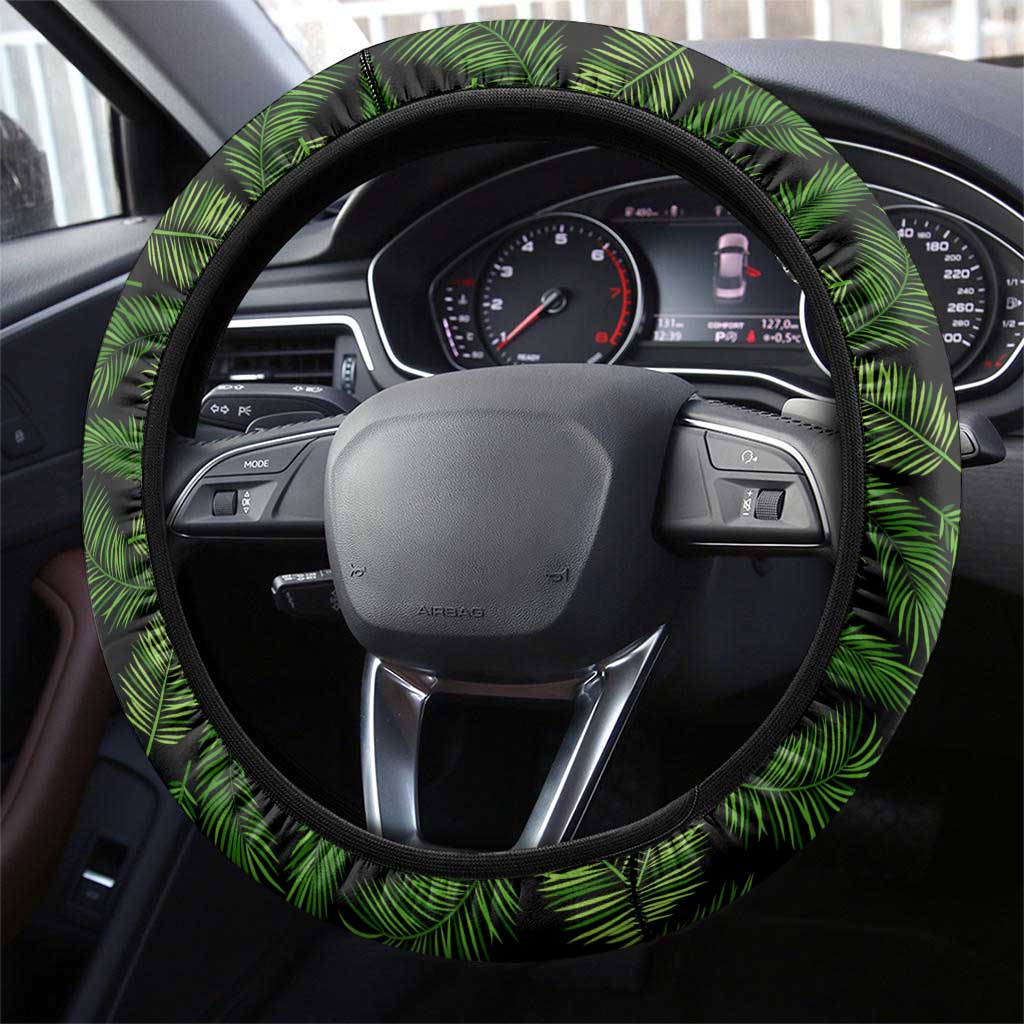 Saint Lucia Parrot Steering Wheel Cover with Tropical Palm Leaf and Flag Color Wave Design - Wonder Print Shop