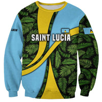Saint Lucia Parrot Sweatshirt with Tropical Palm Leaf and Flag Color Wave Design - Wonder Print Shop