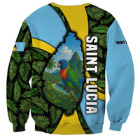 Saint Lucia Parrot Sweatshirt with Tropical Palm Leaf and Flag Color Wave Design - Wonder Print Shop