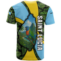 Saint Lucia Parrot T Shirt with Tropical Palm Leaf and Flag Color Wave Design - Wonder Print Shop
