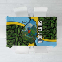 Saint Lucia Parrot Tablecloth with Tropical Palm Leaf and Flag Color Wave Design - Wonder Print Shop