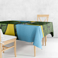 Saint Lucia Parrot Tablecloth with Tropical Palm Leaf and Flag Color Wave Design - Wonder Print Shop
