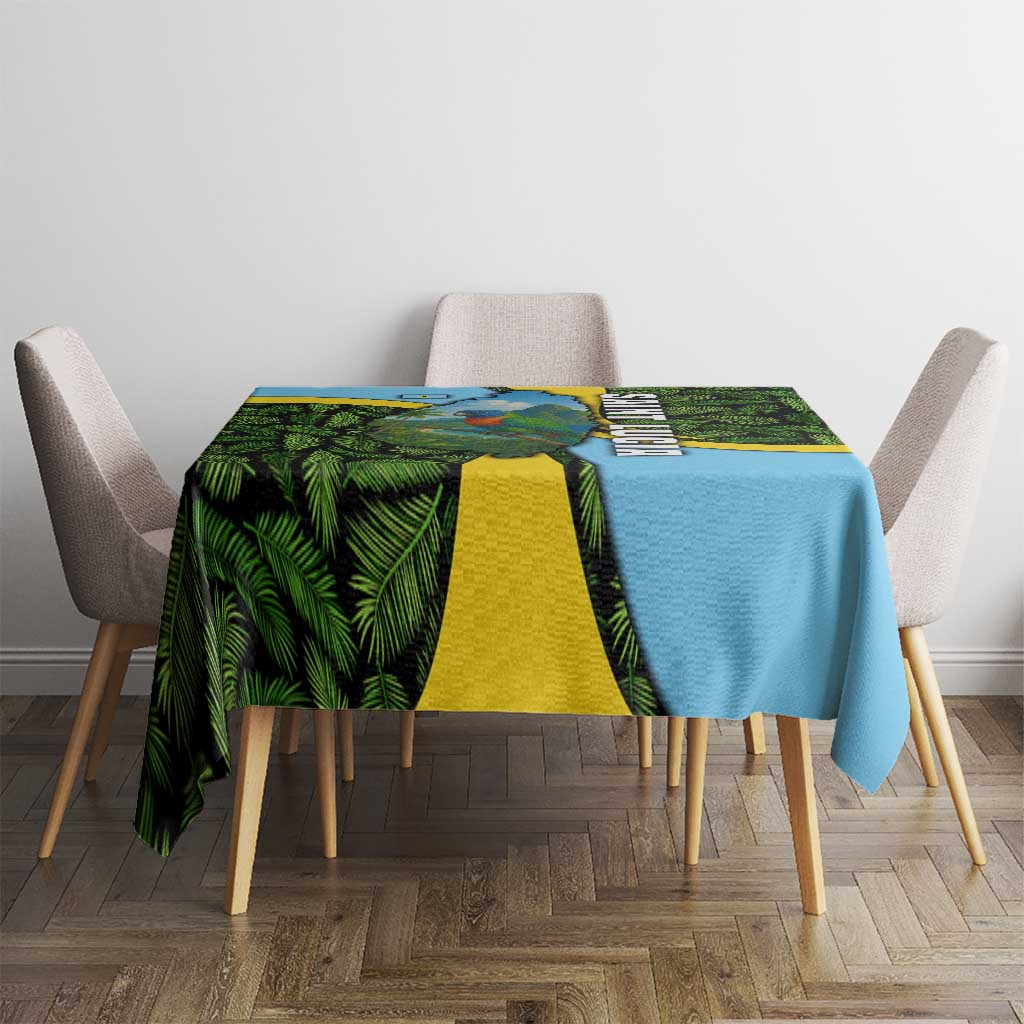 Saint Lucia Parrot Tablecloth with Tropical Palm Leaf and Flag Color Wave Design - Wonder Print Shop