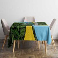 Saint Lucia Parrot Tablecloth with Tropical Palm Leaf and Flag Color Wave Design - Wonder Print Shop