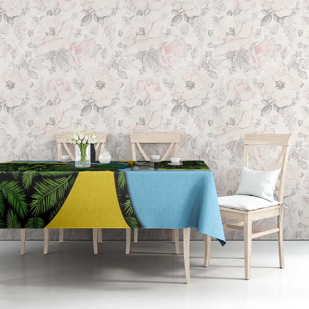Saint Lucia Parrot Tablecloth with Tropical Palm Leaf and Flag Color Wave Design - Wonder Print Shop