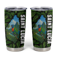 Saint Lucia Parrot Tumbler Cup with Tropical Palm Leaf and Flag Color Wave Design - Wonder Print Shop