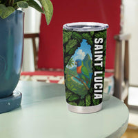 Saint Lucia Parrot Tumbler Cup with Tropical Palm Leaf and Flag Color Wave Design - Wonder Print Shop