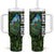 Saint Lucia Parrot Tumbler With Handle with Tropical Palm Leaf and Flag Color Wave Design - Wonder Print Shop