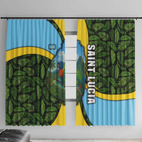 Saint Lucia Parrot Window Curtain with Tropical Palm Leaf and Flag Color Wave Design - Wonder Print Shop