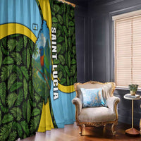 Saint Lucia Parrot Window Curtain with Tropical Palm Leaf and Flag Color Wave Design - Wonder Print Shop