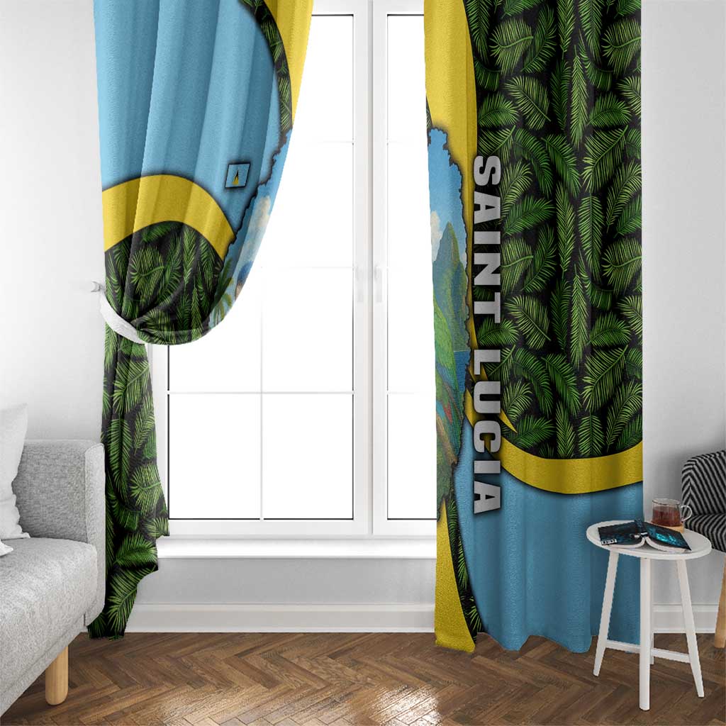 Saint Lucia Parrot Window Curtain with Tropical Palm Leaf and Flag Color Wave Design - Wonder Print Shop