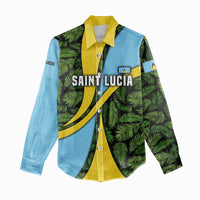 Saint Lucia Parrot Women Casual Shirt with Tropical Palm Leaf and Flag Color Wave Design - Wonder Print Shop